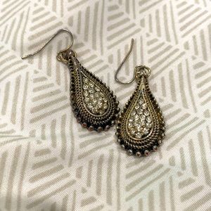 Elegant Tear dropped dangle earrings; black, gold, diamond